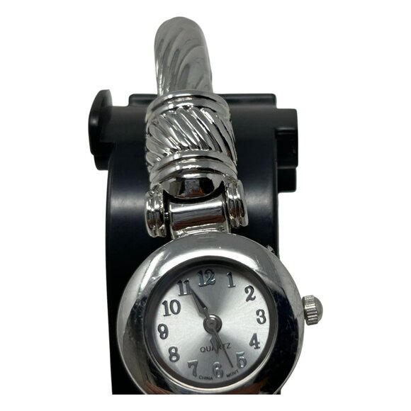 Stainless Steel Silver-Tone Bangle Bracelet Cuff Watch Quartz Movement - Picture 6 of 16